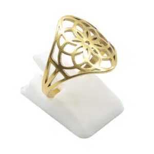 Bague réglable : Lotus (inox plaquée or)