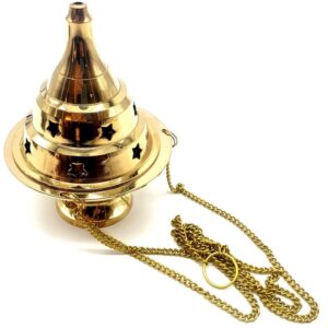 Brûleur résine bronze étoiles chaînette 10cm