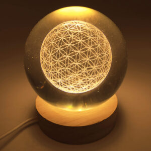 Veilleuse sphère en verre : Fleur de vie (blanc) - 9cm