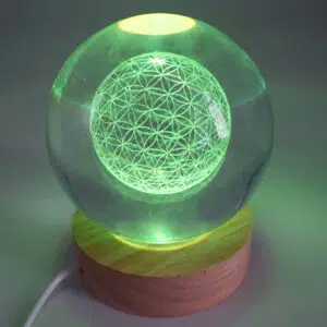 Veilleuse sphère en verre : Fleur de vie (multicolore) - 9cm