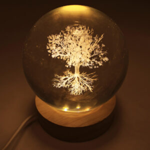 Veilleuse sphère en verre : Arbre de vie (blanc) - 9cm
