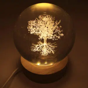 Veilleuse sphère en verre : Arbre de vie (blanc) - 9cm