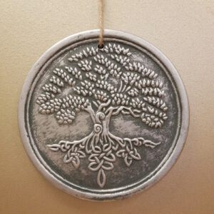Plaque murale Terracotta  : Arbre de vie (argenté) - 20cm