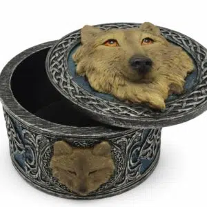 Boîte ronde : loup marron - 8x6cm