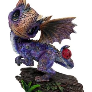 Dragon violet avec une coccinelle - 13cm