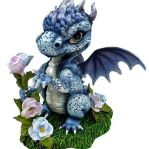 Dragon bleu avec fleurs - 13cm