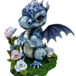 Dragon bleu avec fleurs - 13cm