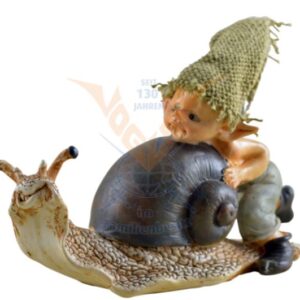 Lutin poussant un escargot - 11x6cm