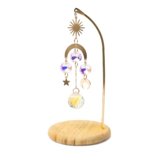Capteur de soleil sur base en bois soleil  lune et étoile