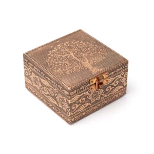 Boîte à bijoux Arbre de vie couleur cuivre 10cm x 10cm x 5,5cm