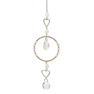 Capteur de soleil : Cœurs (Quartz rose & Cristal) - 34cm