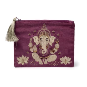 Pochette zippée : Ganesh (velours violet) - 20cm