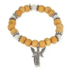 Bracelet élastique : Archange Gabriel (Bois & Pierre de lune)