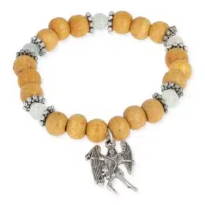 Bracelet élastique : Archange Michel (Bois & Aigue-marine)