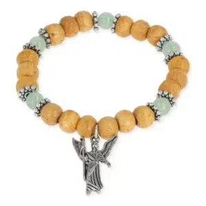 Bracelet élastique : Archange Raphaël (Bois & Aventurine verte)