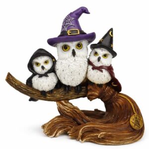 3 chouettes sorciers sur balai - 18,5 x 15cm