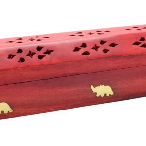 Porte encens bâton/cône : Coffret éléphants (bois ocre) - 30cm