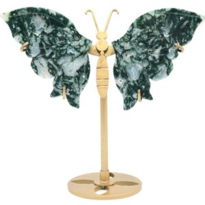 Papillon sur socle : Agate mousse - 14cm