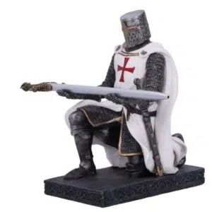 Templier à genoux tenant son épée (stylo) - 16cm