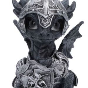 Petit dragon noir en armure grise