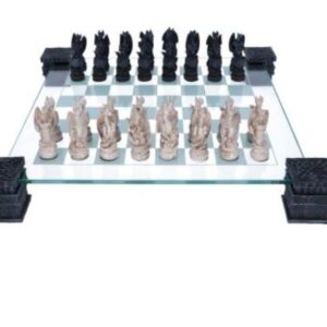 Jeu d'échecs fantastique en relief avec dragon et tours d'angle, 43 cm