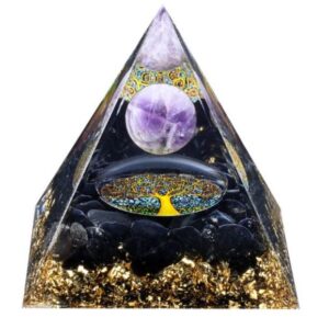 Pyramide Orgonite  Amethyste & Obsidienne Noire Arbre de Vie - 6 CM
