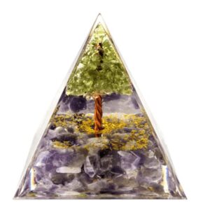 Pyramide orgonite : Arbre de Vie (Amethyste & Péridot) - 6cm