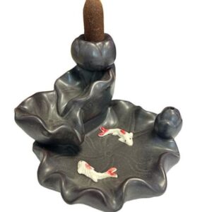 Porte Encens Backflow Céramique Cascade Poissons Koï 8cm