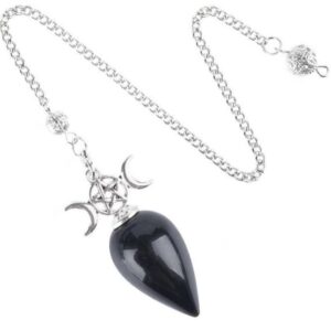 Pendule Divinatoire Pentacle Triple Lune Obsidienne Noire