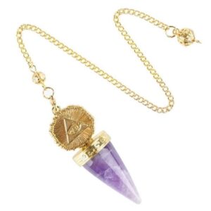 Pendule Divinatoire Améthyste – Œil de la Providence Doré