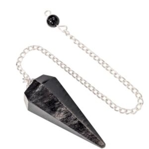 Pendule Obsidienne Argentée Conique 6 faces