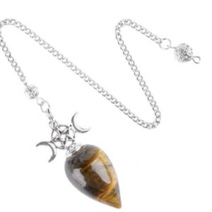 Pendule Divinatoire Pentacle Triple Lune Œil de Tigre