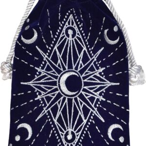 Pochette Cartes/Oracles : Lune (velours bleu & broderie argenté)