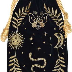 Pochette Tarot/Oracle : Papillon (velours noir & broderie doré)