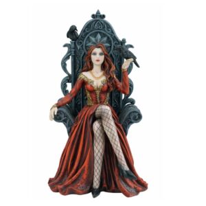 Femme rouge sur trône & corbeaux - 30cm