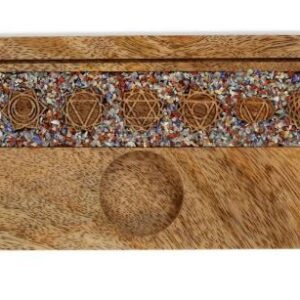 Porte-cartes 7 chakras pierres des chakras mélangées bois de manguier - 21cm*13cm