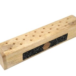 Brûle-encens et boîte de rangement Fleur de vie tourmaline noire bois de manguier