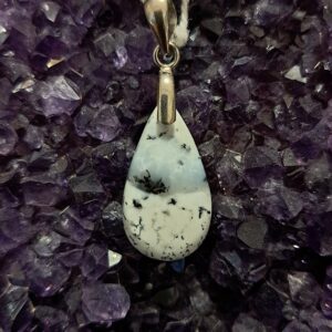 Pendentif goutte Agate 'dendrite' - argent rhodié