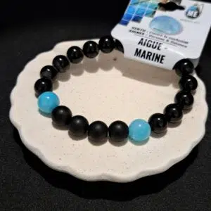 Bracelet Aigue-marine & Onyx (dépoli) - 10mm