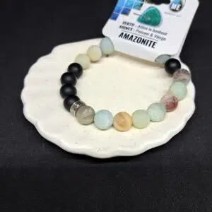Bracelet perles d'Amazonite & d'Onyx (dépoli) - 10mm