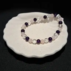 Bracelet perles Améthyste, Cristal de roche & Quartz rose - 6mm