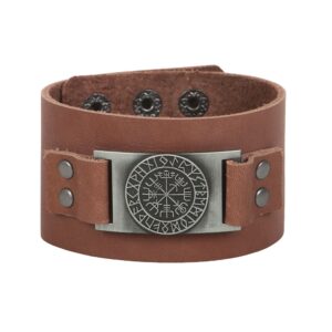 Bracelet : Vegvísir (boussole Viking) - Cuir & Métal.