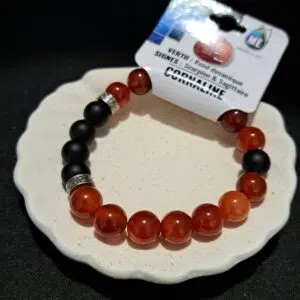 Bracelet perles Cornaline & Onyx dépoli - 10mm