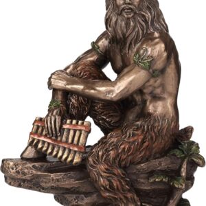 Dieu grec Pan, sur souche avec flûte - 16cm.