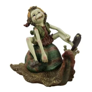 Statue : Lutin sur escargot - 22cm.