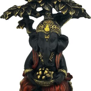 Figurine Ganesh noir & doré - Assis sous un arbre.