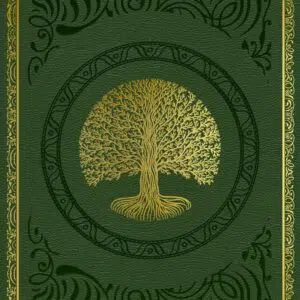 Couverture grimoire arbre de vie vert et or.