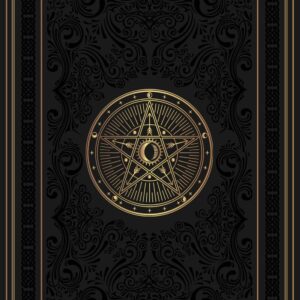Couverture grimoire noir pentacle lunaire.
