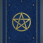 Couverture grimoire vierge pentagramme bleu et doré.