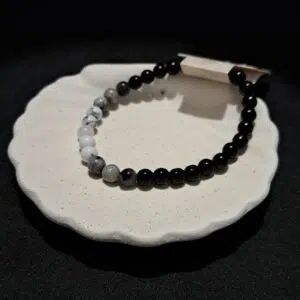 Bracelet Jade blanche & noire, Howlite, Labradorite, Jaspe 'Picasso' - 6mm